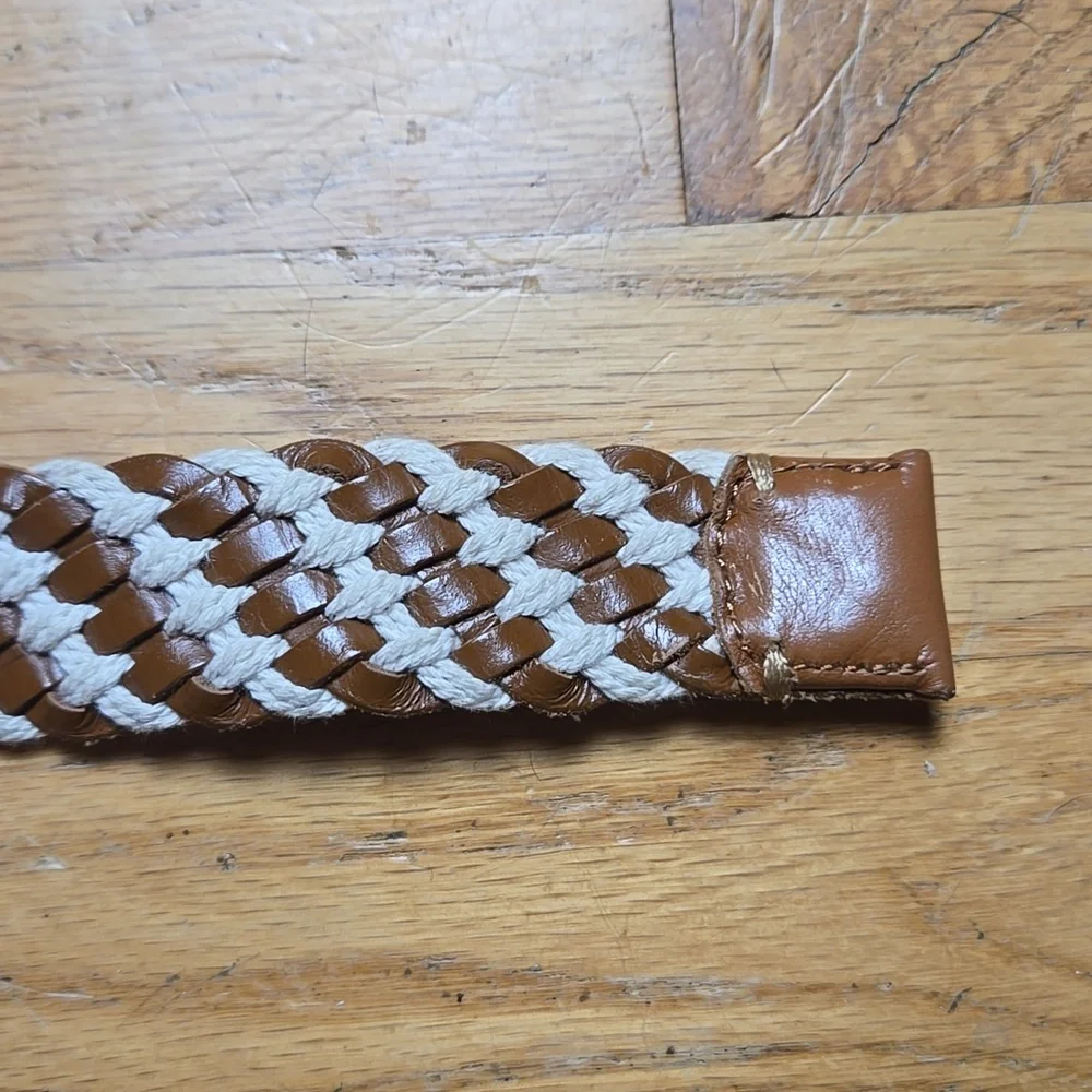 J Crew Factory braided leather rope brass buckle belt, sz L